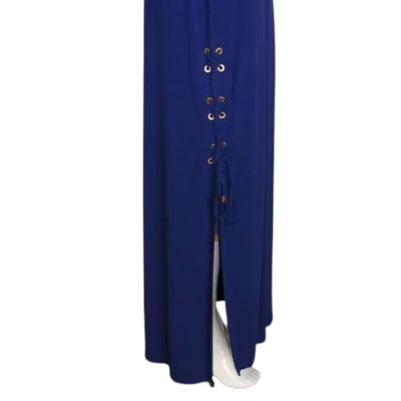TOMMY BAHAMA Maxi Dress, S, Solid Blue, 3/4 sleeves, Lace-up Vent/Slit, Jersey - Picture 2 of 10
